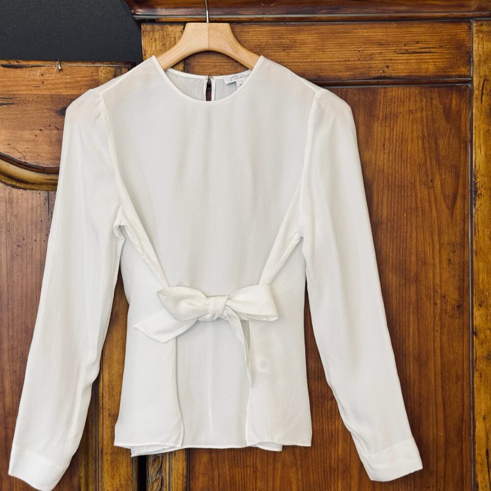 Nordstrom Signature White Long Sleeve Tie Waist Top NWOT Small